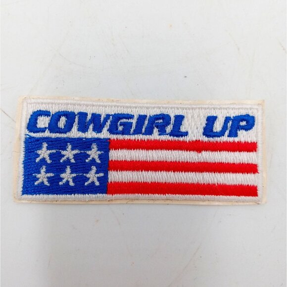 Cowgirl Up Embroidered Patch Red White Blue Rodeo Stars Stripes USA Flag Ladies - Picture 3 of 8